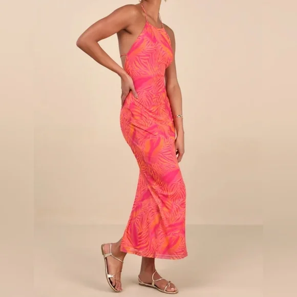 Lulus Camadi Hot Pink Animal Print Mesh Backless Midi Dress, Size XS - Picture 3 of 13